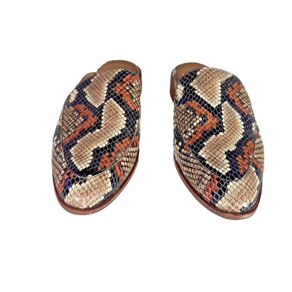 Madewell Women's 8 Frances Snake Leather Loafers Mules Slip On Shoes Boho Flats - Picture 5 of 15